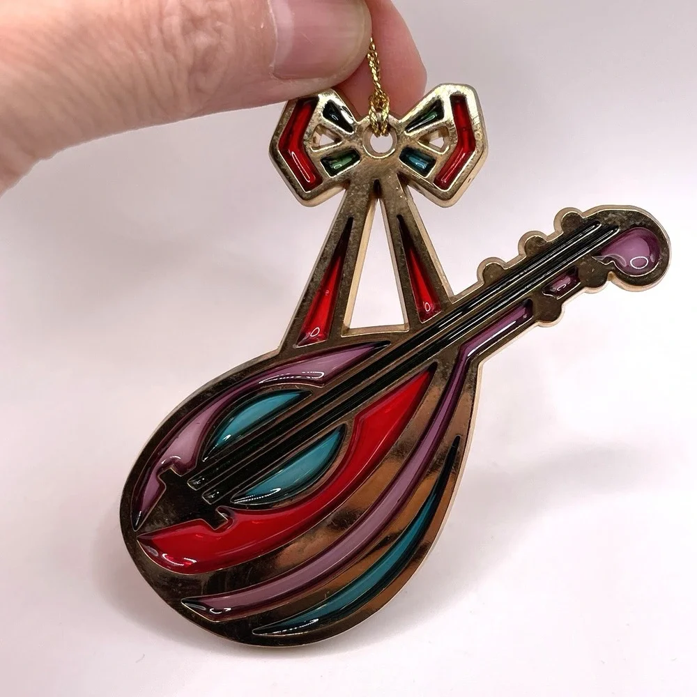 Avon Vintage Stained Glass Musical Instrument Christmas Ornaments Set of‎ 3